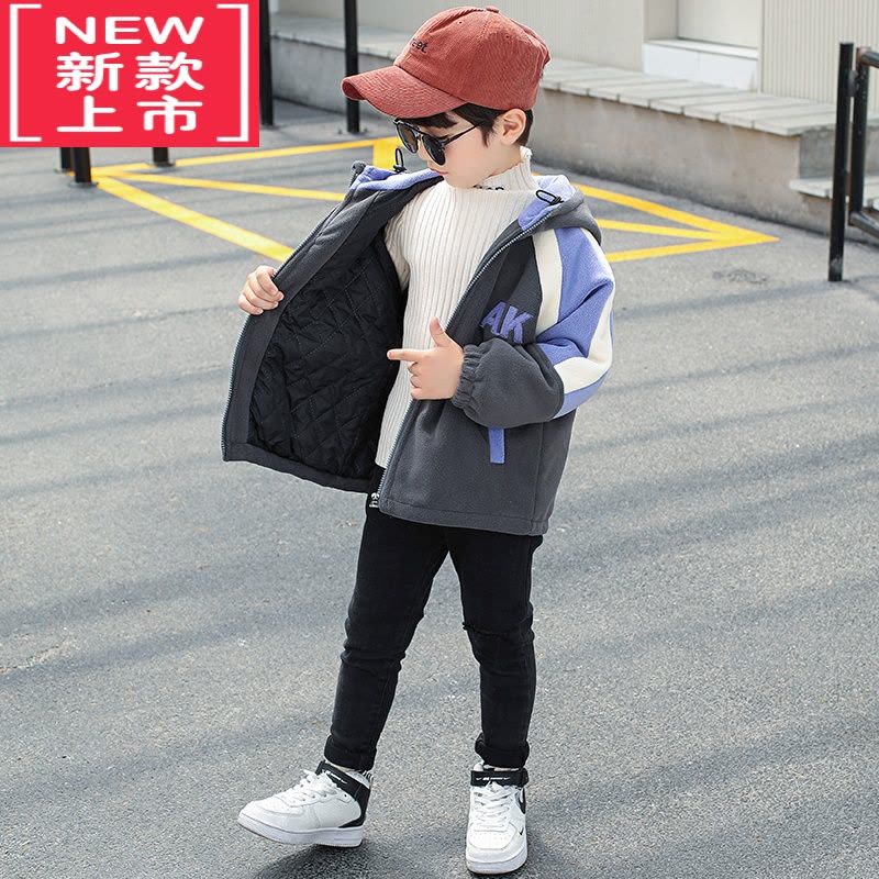 可莉允男童秋季外套夹棉儿童摇粒绒薄棉服加厚新款潮痞帅炸街颗粒绒秋冬图片