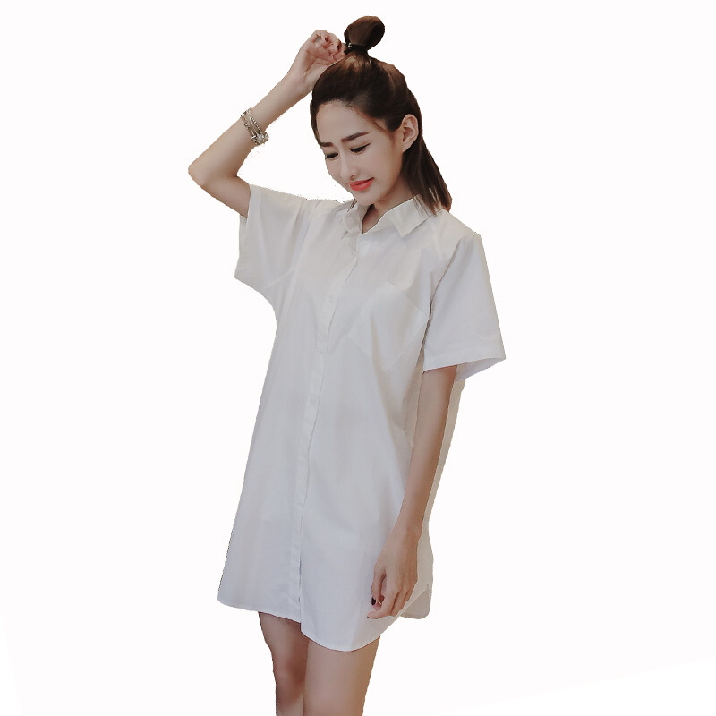 白衬衫睡衣女夏纯棉短袖中长款男友风宽松性感可外穿春秋季睡裙薄