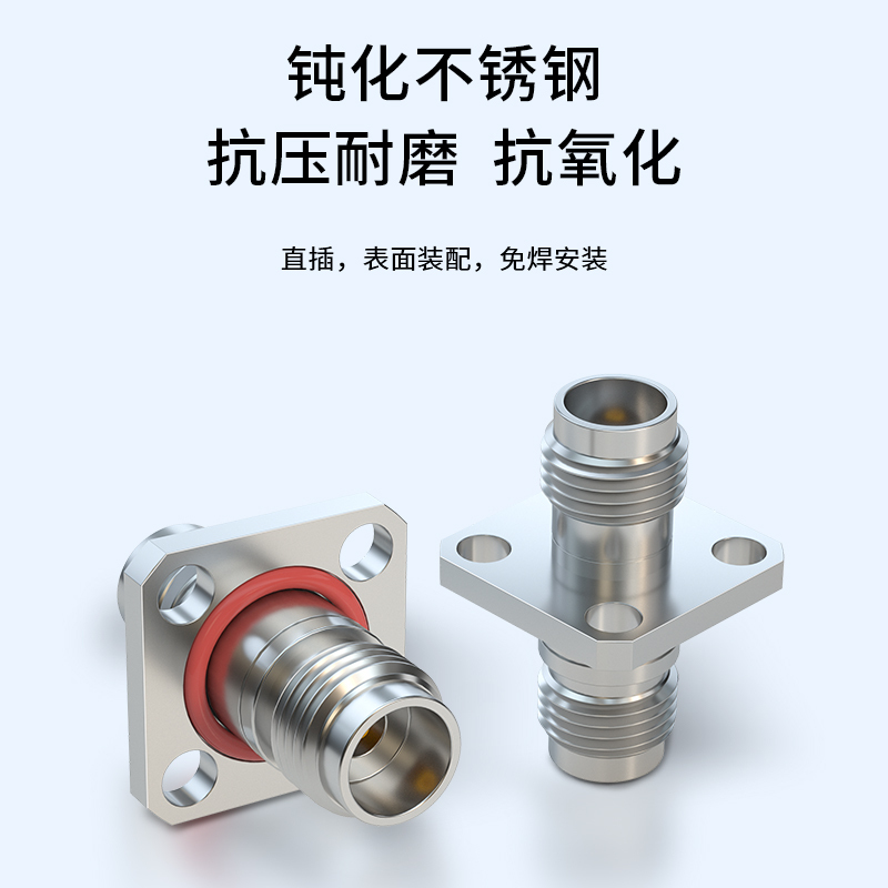 博扬 毫米波转接器50欧 DC-50G不锈钢 2.4MM母转2.4MM母法兰式射频RF同轴转换器 BY-2.4-KKFG