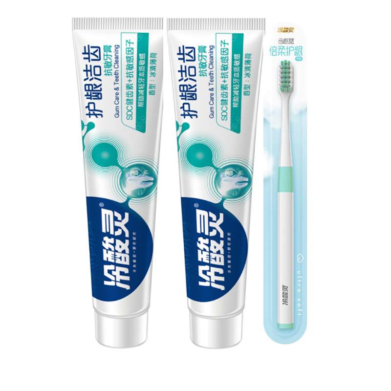 冷酸灵 护龈洁齿抗敏感牙膏140g*2+冷酸灵 云感觉倍柔护龈牙刷*1