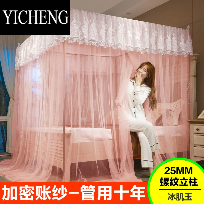 YICHENG宫廷蚊帐家用加密加厚三开门落地不锈钢支架1.5/1.8m米床2023新款
