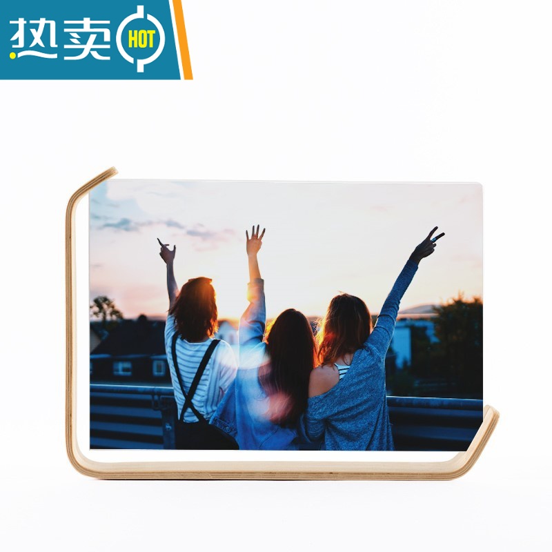 敬平木质亚克力创意相框摆台实木桌面立体照片干花植物标本相框可定制 月牙(铁质) 含亚克力透片 8寸高清大图