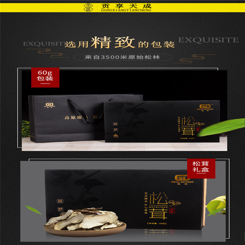 贡极 松茸礼盒中国风60g高原臻品高原特产未开伞松茸送礼佳品高档食品商务礼品特产送长辈 单个价