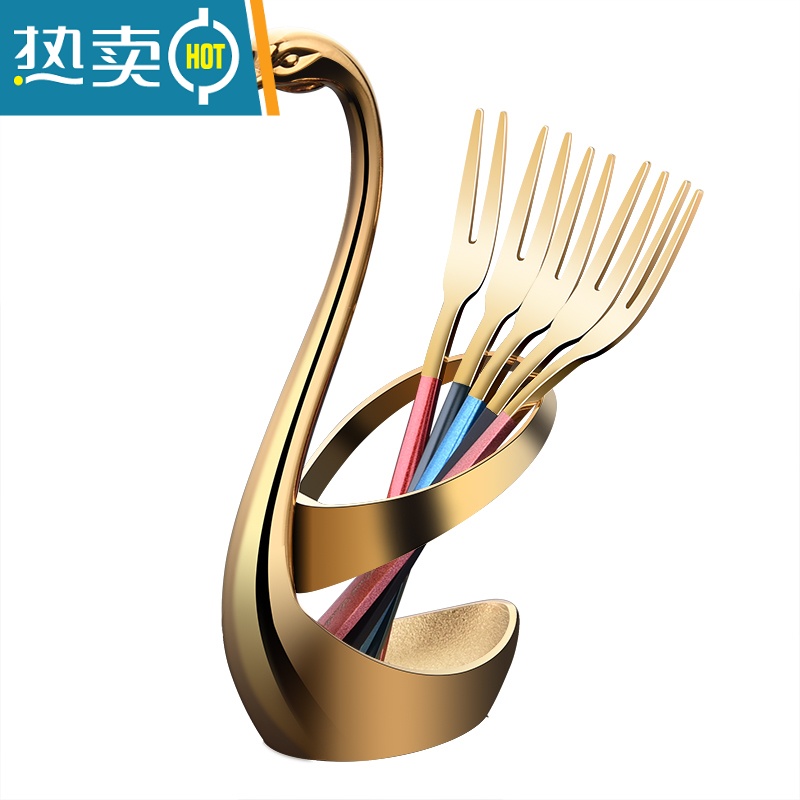 敬平幸运草 304不锈钢水果叉子套装甜品叉家用水果签月饼叉小叉子创意 水果叉5支(五色配金)高清大图