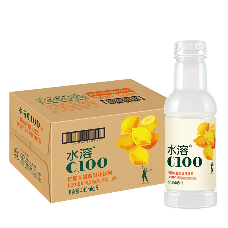 农夫山泉 水溶C100柠檬味 复合果汁饮料 445ml*15瓶 整箱装