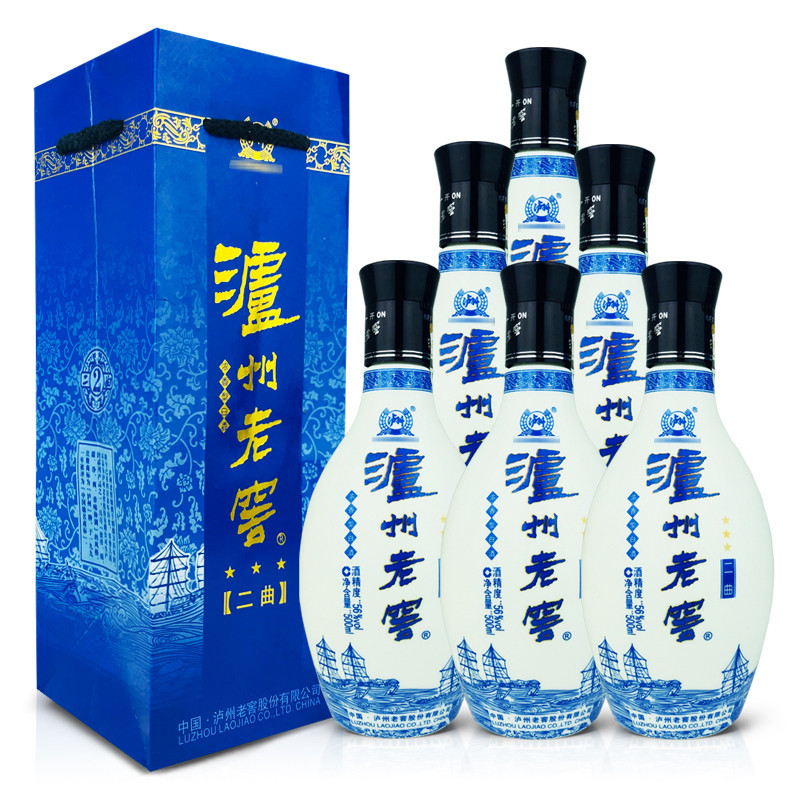 老酒 泸州老窖二曲酒 56度 青花瓷 浓香型白酒 2012年 500mlx6瓶