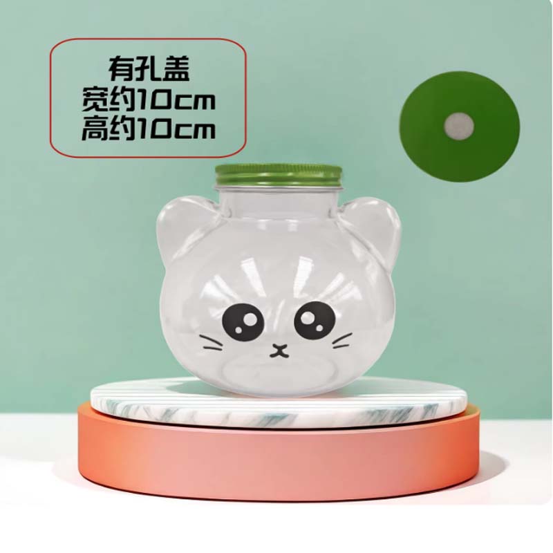 奶茶杯 500ml猫咪杯+有孔绿色盖 (带吸管)50个/件高清大图