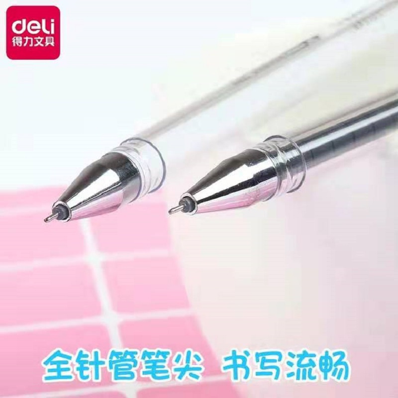 得力36043中性笔0.38mm全针管(黑)(2支/卡)-文具