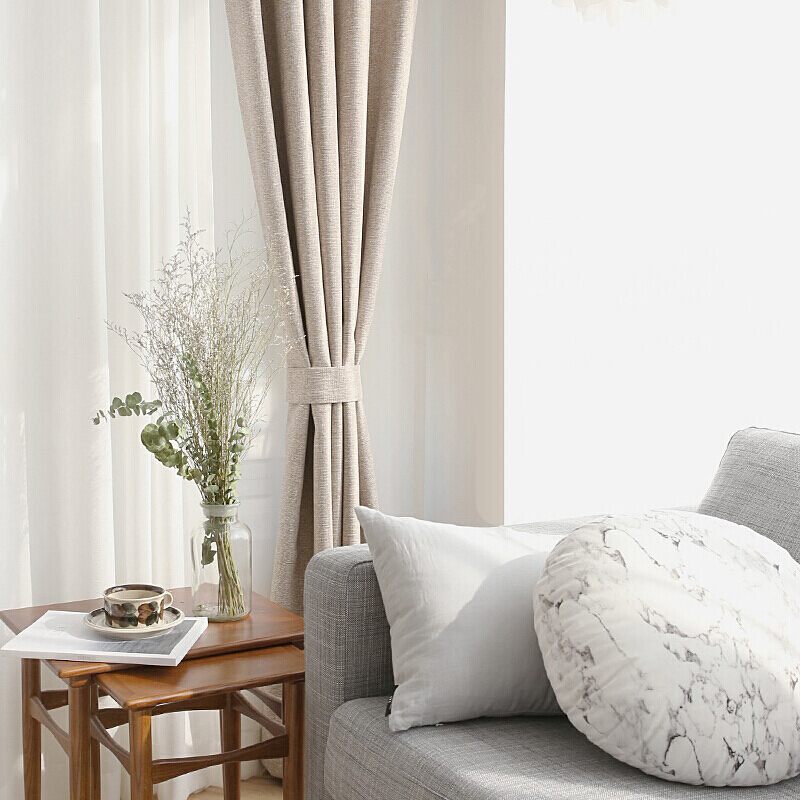 北欧风现代简约棉麻亚麻遮光成品窗帘定制卧室客厅落地飘窗布