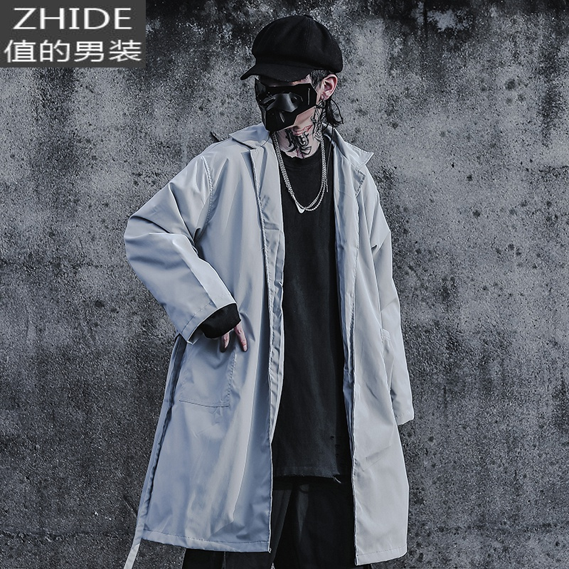 suntek暗黑系潮牌中长款风衣男春季新款oversize炸街外套港风情侣款