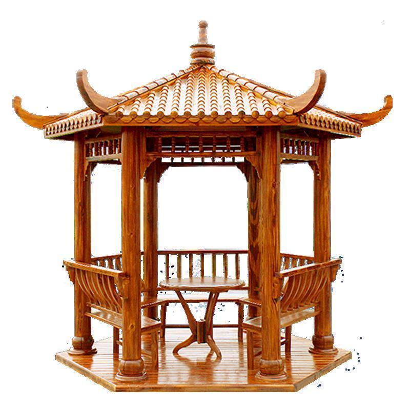 森美人户外庭院碳化木防腐木六角凉亭木屋别墅花园仿古实木亭子 3米加厚六角平水不包邮