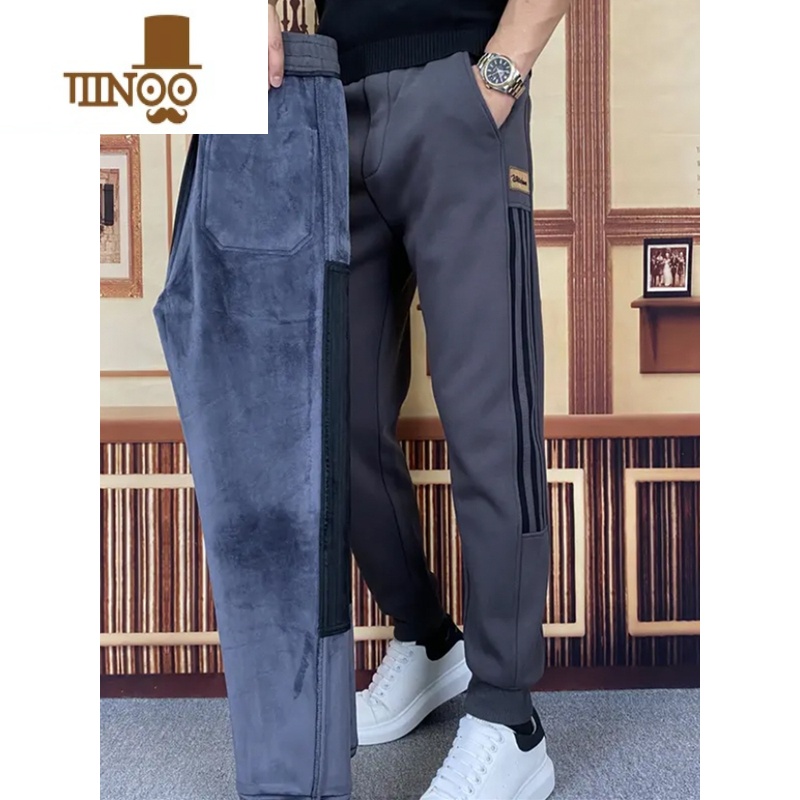 YANXU条纹运动裤子男款秋季卫裤潮牌束脚痞帅感大码哈伦休闲裤高清大图