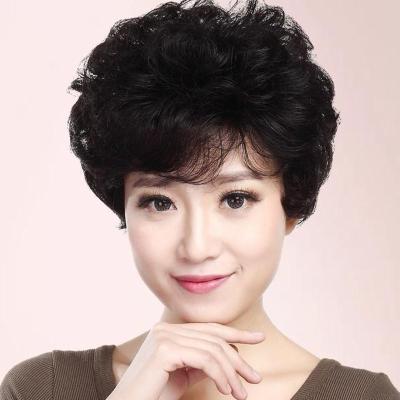 假发女短卷发短发中老年圆脸修脸气质自热仿真发丝妈妈假发假头套 自然黑 送发网/发夹/头绳