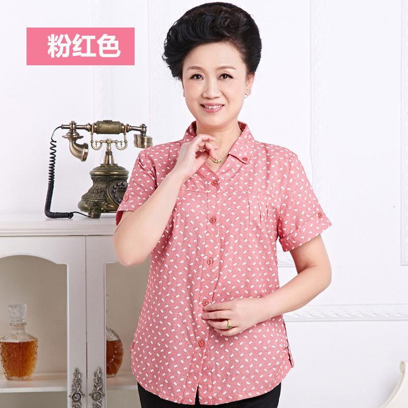 中老年衬衫女翻领大码妈妈装休闲短袖衬衣春夏薄圆点上衣