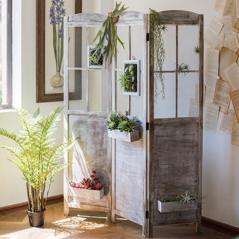 汐岩实木屏风花园 篱笆室内外 装饰三扇折叠做旧复古美式欧式 一个屏风(含6个挂盒)高清大图