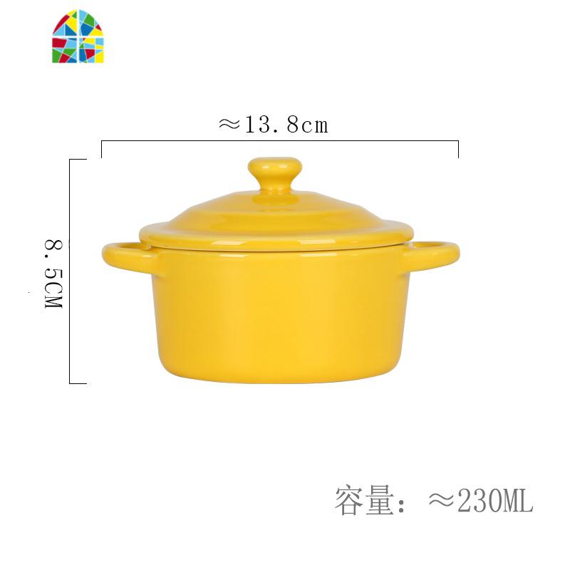 舒芙蕾烤碗布丁蒸鸡蛋羹碗带盖双耳烘焙餐具陶瓷甜品碗烤箱碗炖盅 FENGHOU 黄色_303