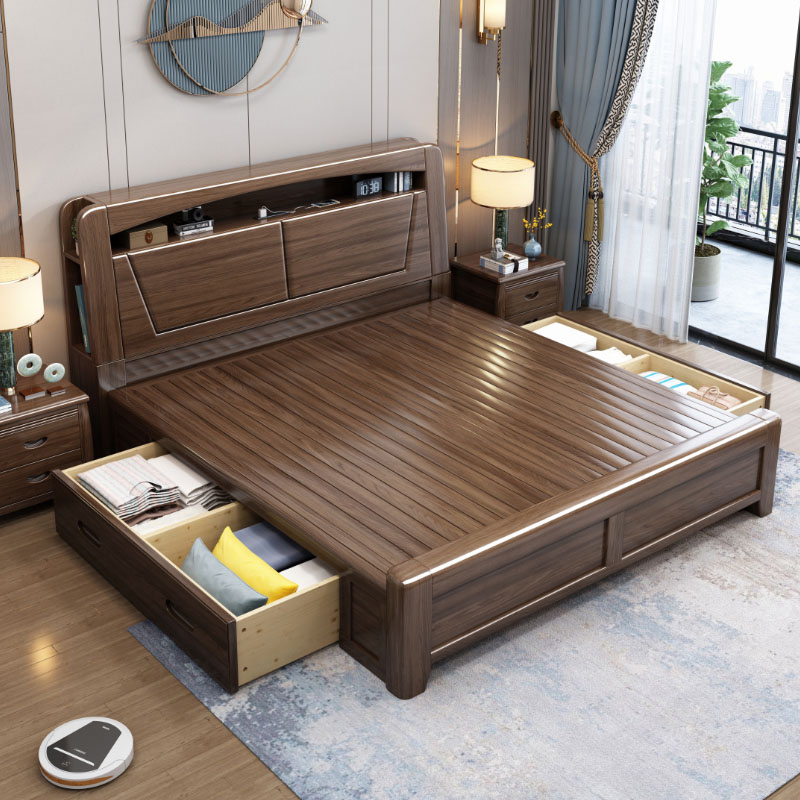 百冠环球 金丝檀木实木床1.8米双人床现代简约1.