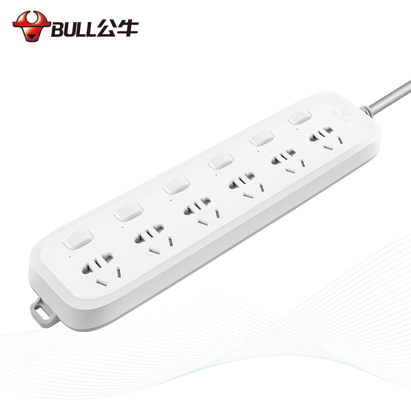 公牛(BULL)插座 GN-B5063 新国标6插位分控开关全长1.8米 带保护门电源插座/接线板/拖线板