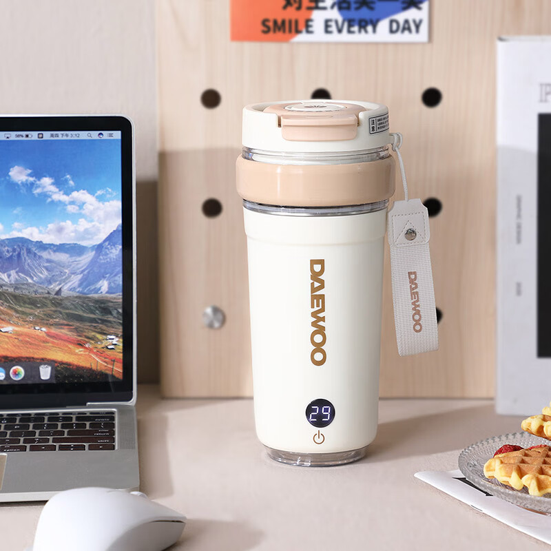 大宇(DAEWOO) 便携式迷你烧水壶家用旅行泡茶保温电热水杯 0.35L DYSH-035E 电热水杯(伯爵白)