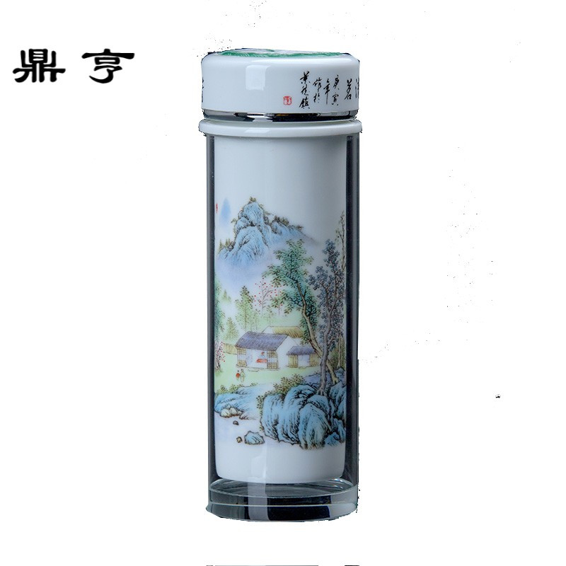 鼎亨陶瓷保温杯青花瓷商务办公礼品茶杯子水晶陶瓷内胆养生水杯