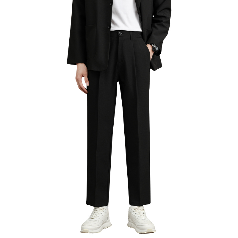 啄木鸟黑色休闲裤男士小西裤新款夏季薄款直筒修身商务西装裤子裤高清大图