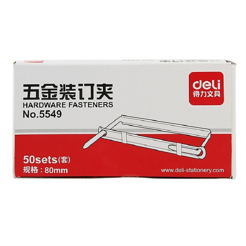 [精选]得力 5549 五金装订夹 80mm 50套/盒 (单位:盒) 金属色 (1盒价格)[XC]