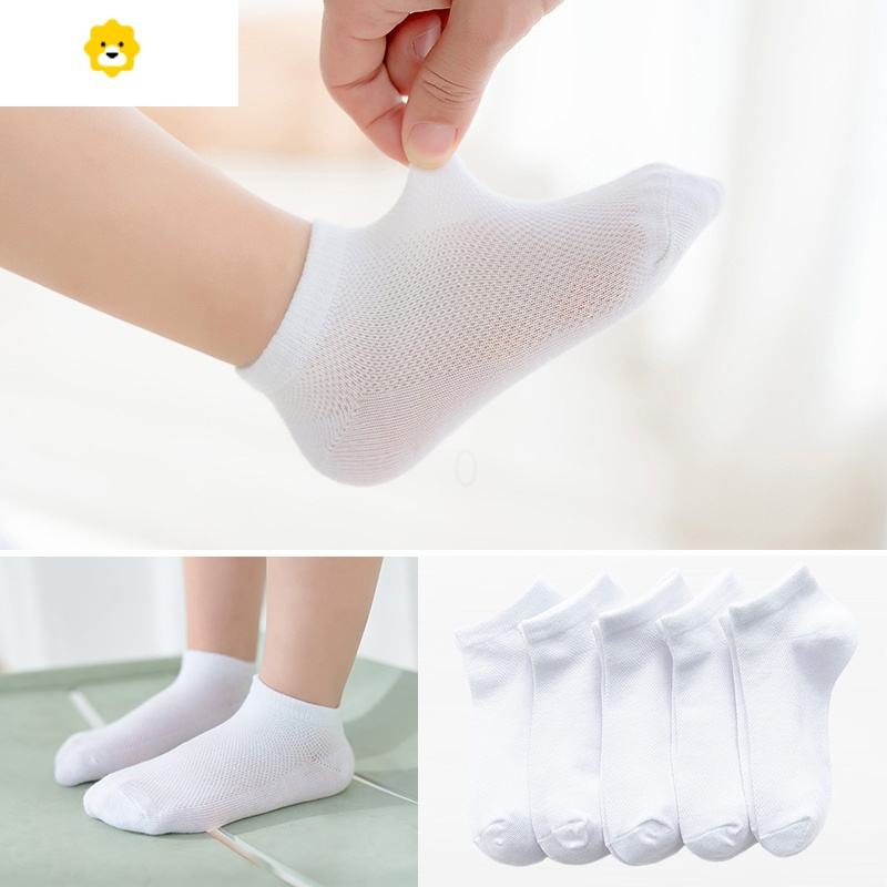 喻娄儿童白色袜子春夏季网眼薄款学生男童女童中筒春秋运动小白袜