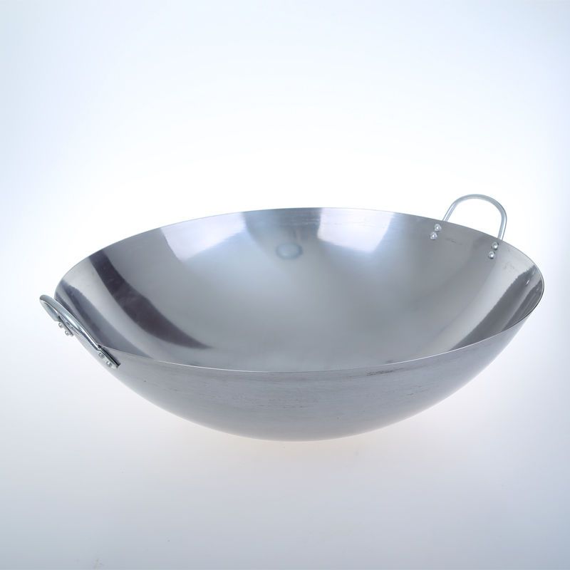 双耳铁锅不锈钢大锅饭店炒锅老式手工圆底加厚印锅无涂层熟铁炒锅60cm