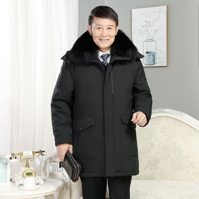 JPDUN吉普盾中老年羽绒服男活里活面可脱卸内胆中长款加厚爸爸装