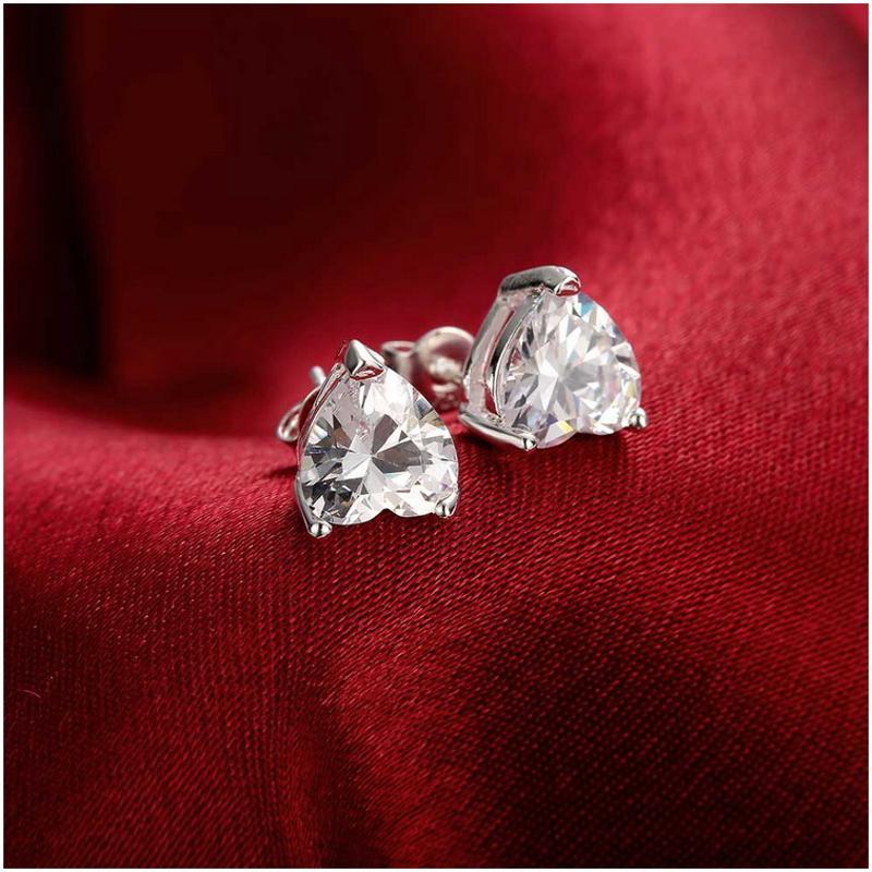 E087 Women silver plated earring 镀925纯银耳钉时尚心形耳环女