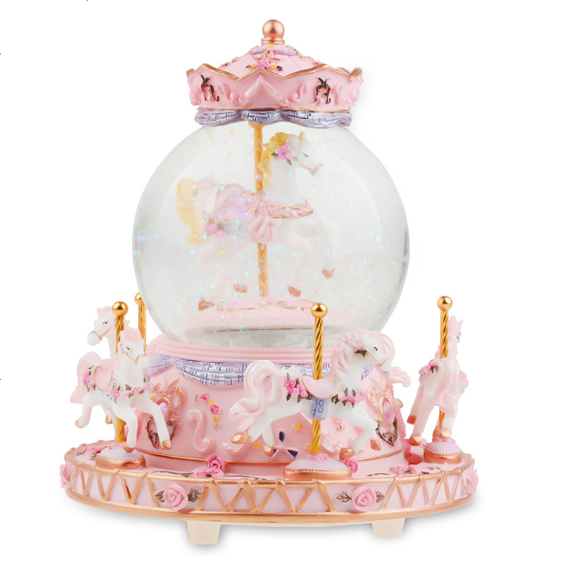 旋转木马水晶球音乐盒八音盒送女生可爱生日礼物儿童雪花天空之城