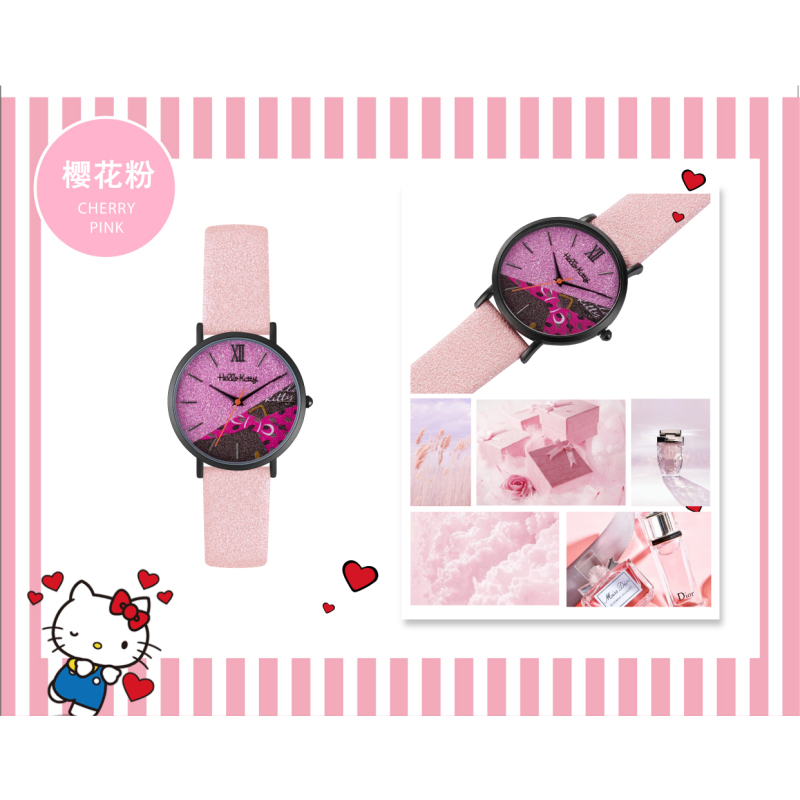hellokitty凯蒂猫 性感POPART活力POP UP潮牌闪粉真皮手表 樱花粉