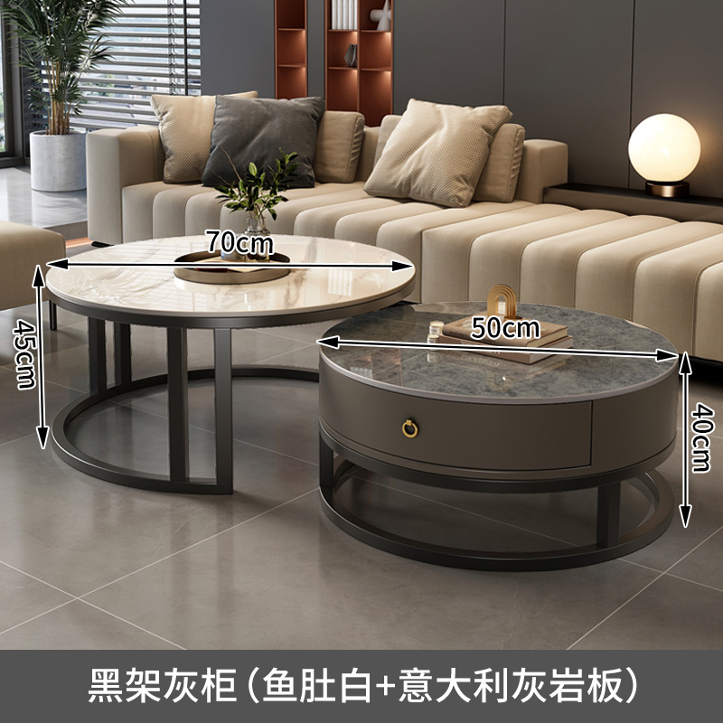 布欧格岩板茶几简约客厅现代 【黑架灰柜】50意大利灰+70鱼肚白 畅销款
