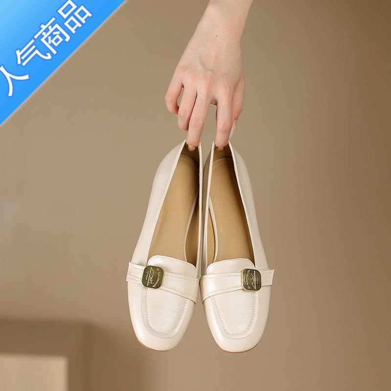 SUNTEK2023新款法式复古淑女通勤金属扣乐福鞋女粗跟单鞋小皮鞋春季图片