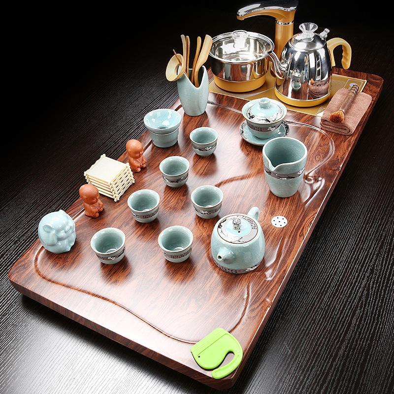 家柏饰(CORATED)功夫茶具套装陶瓷家用实木黑檀盘乌金石一体茶台简约茶壶