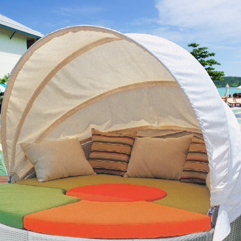 室外别墅露台阳台大圆床仿藤沙发庭院花园藤编 拼接圆躺床高清大图