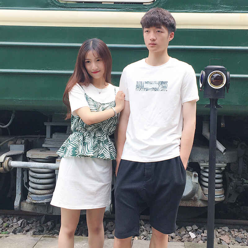 不一样的情侣装夏装2018新款套装气质连衣裙qlz夏季短袖女裙子情侣款