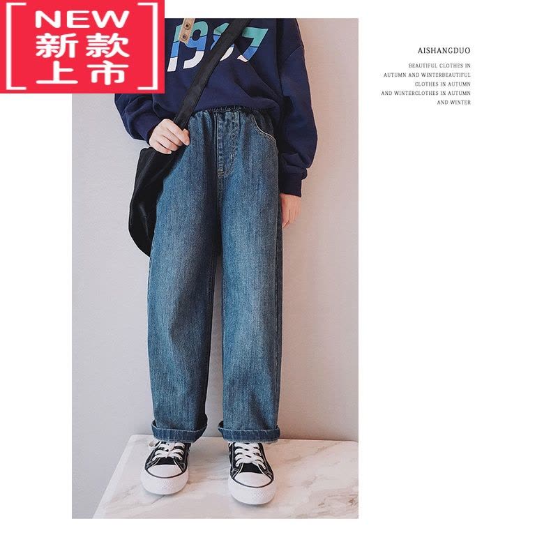 可莉允女童牛仔裤冬装2022新款韩版中大童洋气宽松直筒加绒加厚保暖长裤保暖裤图片