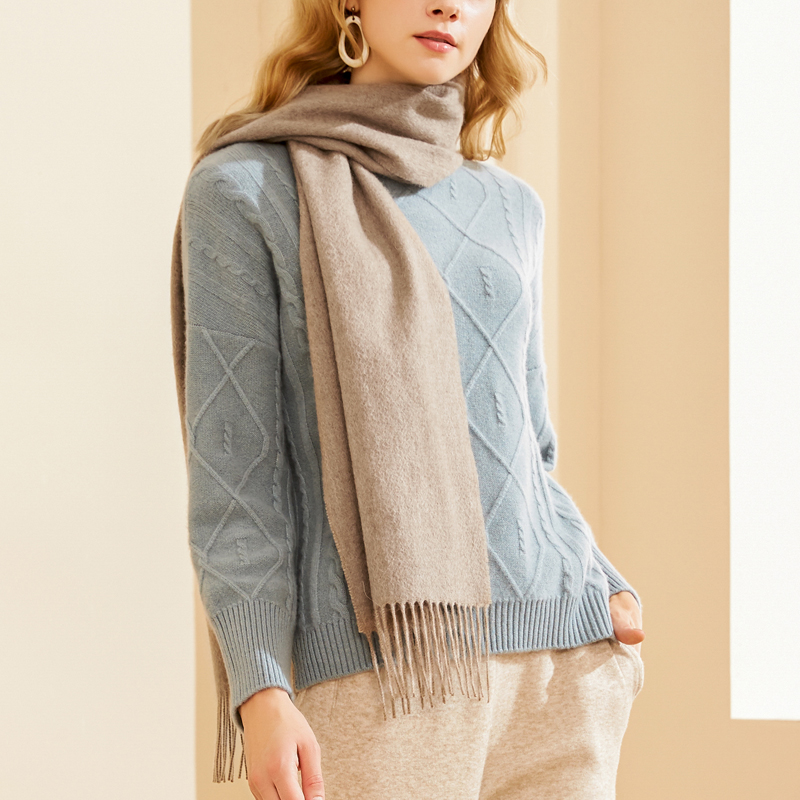 恒源祥纯羊绒围巾女2023秋冬时尚保暖围脖男士百搭大红色围巾披肩 紫本