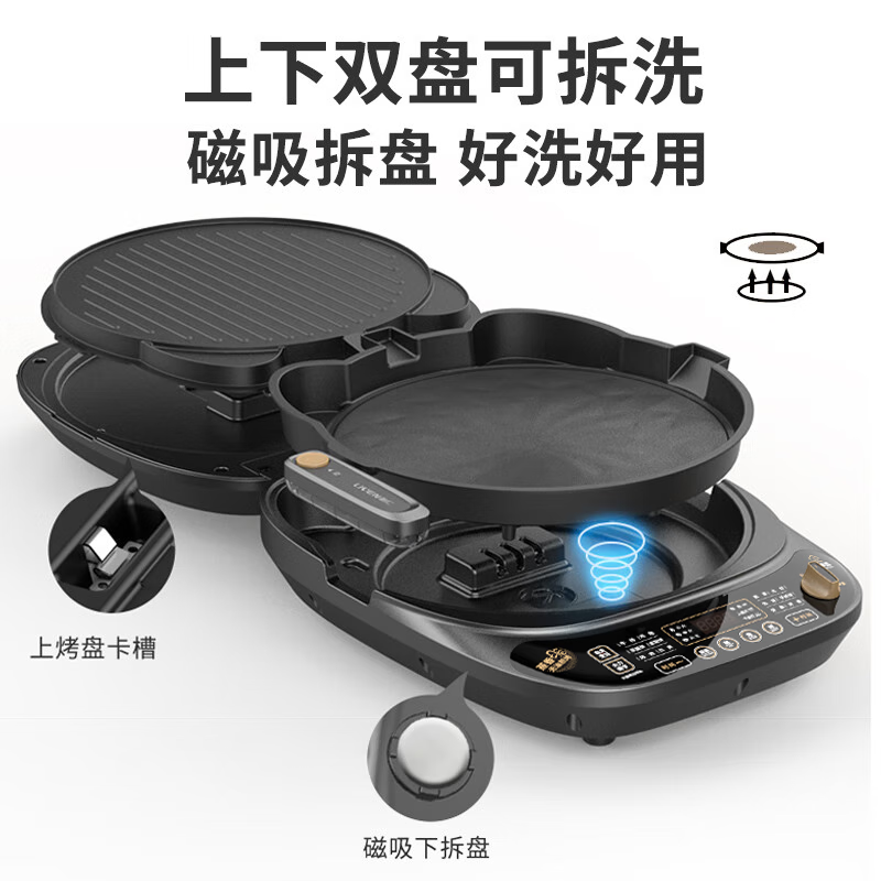 利仁(Liven)电饼铛上下盘可拆洗家庭用加深蒸汽大尺寸烙饼锅煎饼锅早餐机双面加热电煎锅大号三明治机LR-D3230高清大图