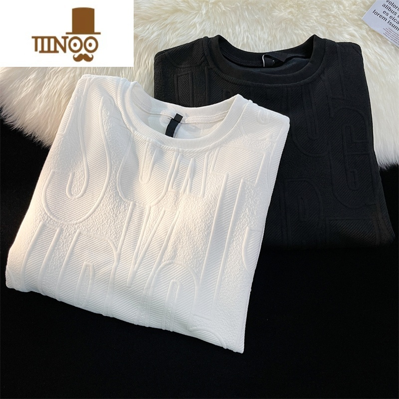 YANXU简约纯色圆领卫衣男潮牌复古宽松百搭长袖上衣韩版潮流打底衫高清大图