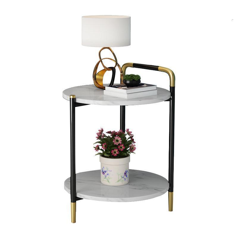 森美人北欧轻奢双层边几客厅沙发边桌岩板储物小茶台阳台圆桌小户型角几 拉拉白岩板不加篮子直径50cm