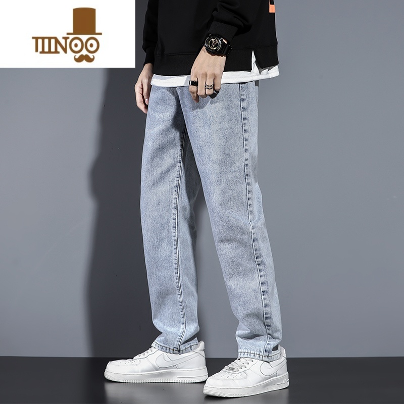 YANXU直筒牛仔裤男夏季潮牌宽松阔腿2023新款潮流简约弹力休闲长裤子薄高清大图