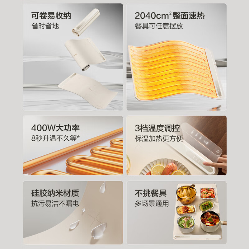 苏泊尔(SUPOR)八秒速热 三档调温 百搭不挑锅具 纤薄触控 易收纳系列暖菜板BF6040R02D