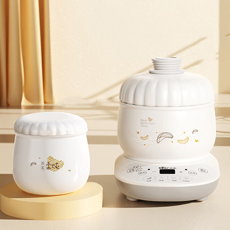小熊(bear)燕窝电炖盅炖汤锅隔水炖盅陶瓷0.6L养生煲全陶瓷三重盖锁水 DDZ-B06R1 台