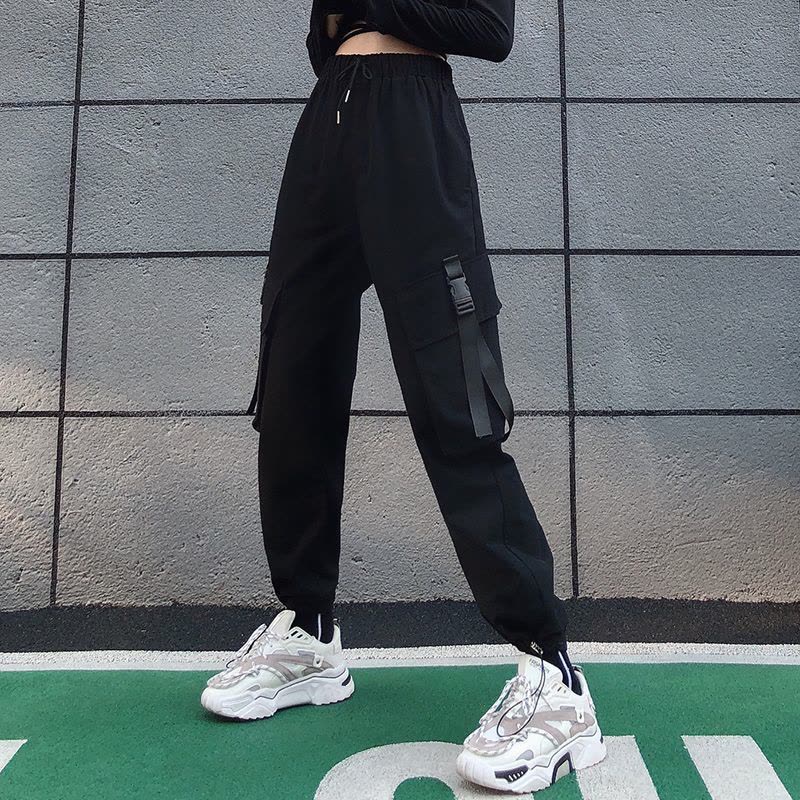 唯逸衣品2020新款工装裤女显瘦高腰黑色裤子宽松bf直筒运动束脚百搭休闲裤图片