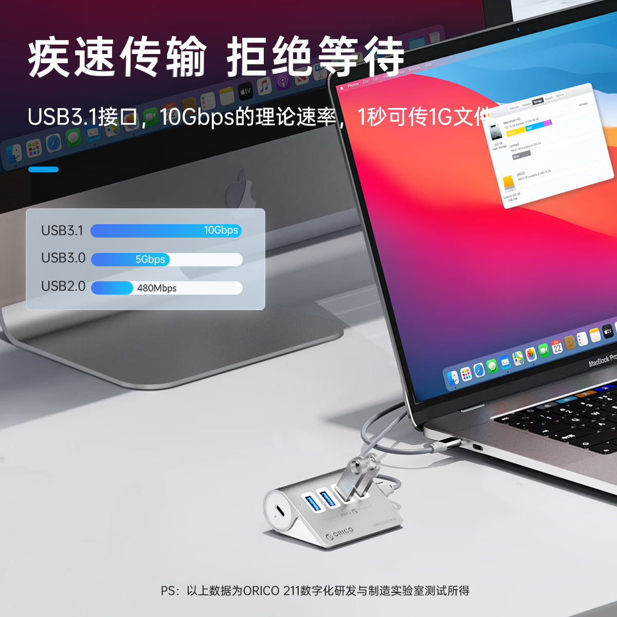 奥睿科(ORICO) USB3.2扩展坞Gen2分线器拓展集线器10Gbps转换hub适用于苹果 M3U4-G2高清大图