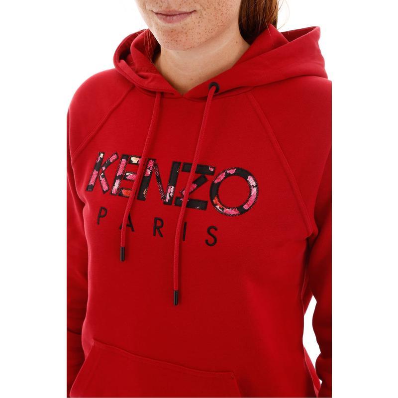 高田贤三(Kenzo)红色刺绣徽标连帽卫衣宽松百搭舒适棉质女款运动