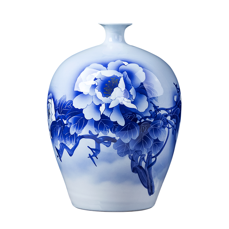艺锦蓝 景德镇陶瓷器花瓶手绘青花器现代中式客厅书房玄关工艺摆件