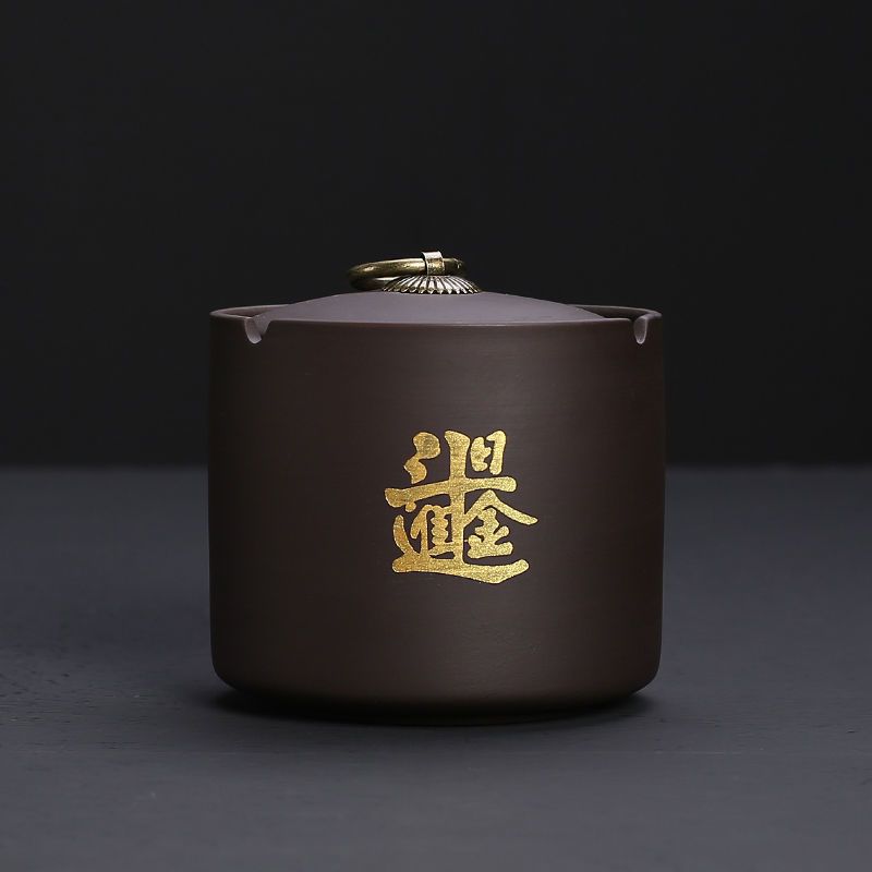 紫砂烟灰缸带盖多功能防风飞尘陶瓷创意个性时尚家用大号客厅摆件